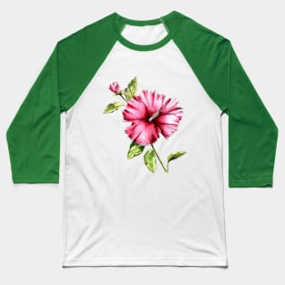 Hibiscus Flower Watercolor Painting Baseball T-Shirt